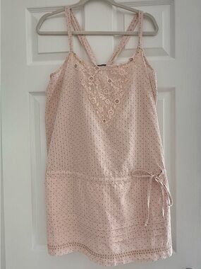 TRF Collection Blush Pink Polka Dot Embroidered Tie Back Longline Top Women’s L